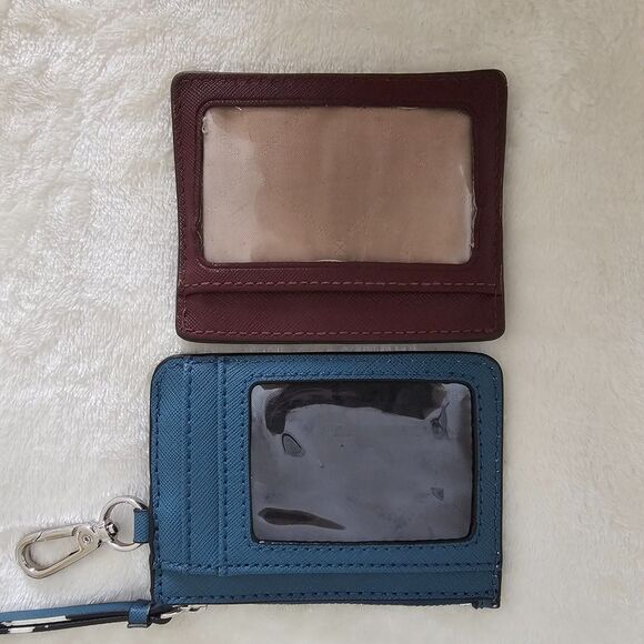 LOT: Calvin Klein & Michael Kors Card Holder Wallet Set Blue & Burgundy Leather - Picture 3 of 5